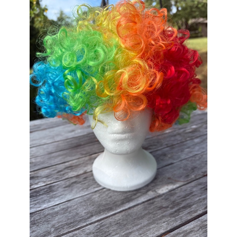 Rainbow Curly Clown Wig Multicolor Halloween Costume Accessory Mesh Lining